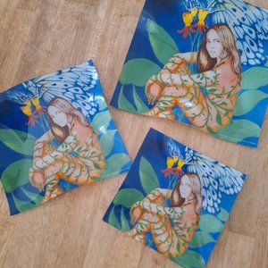 Cuban artist Yudit Vidal Collection de Arte Cubano Platters Set of 3  Glass.